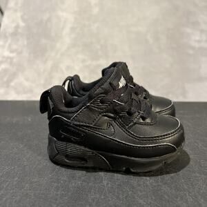 Nike Air Max 90 EasyOn Shoes Toddler Size 5C Triple Black Leather Boys Sneakers